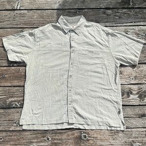 Woolrich short sleeve button down shirt 100% cotton twill stone  XL